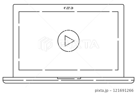 ノートパソコンで動画視聴イラスト イメージ 破線 おしゃれ 121691266