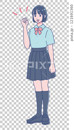 動漫風格女高中生的拳頭姿勢 121691360