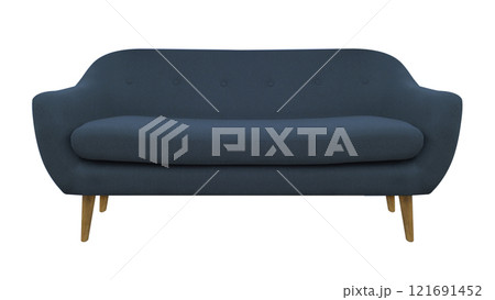 Blue fabric classic sofa on wooden legs isolated 121691452