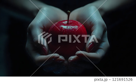 リンゴを両手で持つ リンゴを両手で持つ 121691526