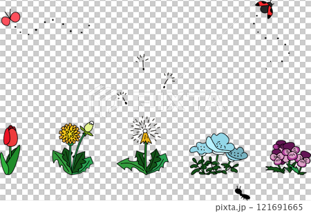 可愛的手繪春天的花朵插畫 可愛的手繪春天的花朵插畫 121691665