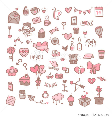 Set of hand-drawn doodle icons for Valentine's Day Set of hand-drawn doodle icons for Valentine's Day 121692039