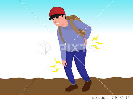 Young man feels pain in his back and knees. Illustration. Young man feels pain in his back and knees. Illustration. 121692196