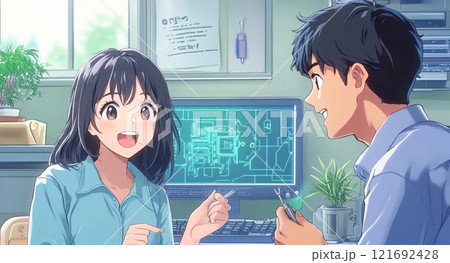 電気機器を試作するエンジニア男女_イラスト2 121692428