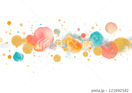 Abstract watercolor composition featuring vibrant orange and red blossoms scattered across a textured white background. Complemented by soft splashes of teal and yellow. Abstract watercolor composition featuring vibrant orange and red blossoms scattered across a textured white background. Complemented by soft splashes of teal and yellow. 121692582