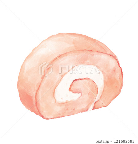 水彩で描いたシンプルないちごのロールケーキ 121692593