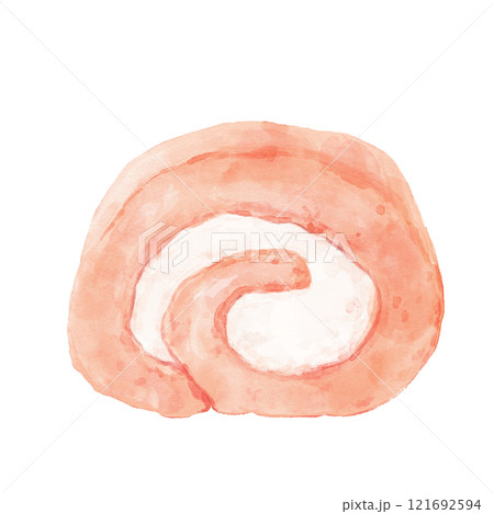 水彩で描いたいちごのロールケーキ(正面) 121692594