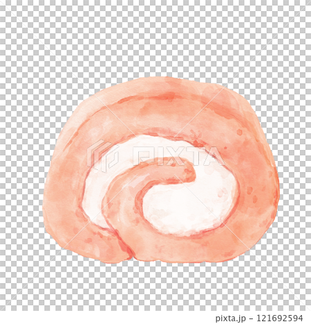 水彩で描いたいちごのロールケーキ(正面) 121692594