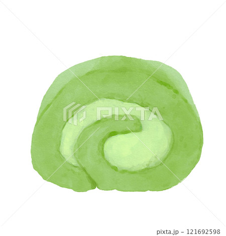 水彩で描いた抹茶ロールケーキのイラスト(正面) 121692598