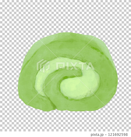 Watercolor illustration of matcha roll cake (front) 121692598