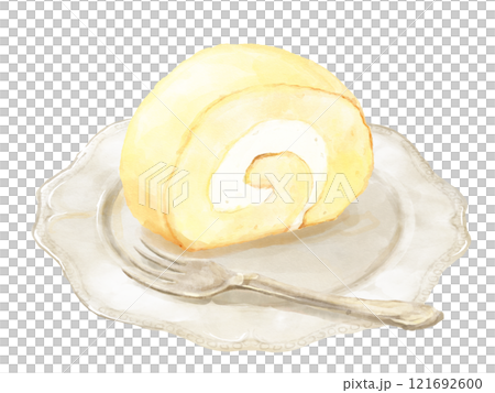 Watercolor painted roll cake (plain) on a plate 121692600