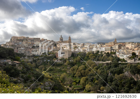 Aerial view on city Ragusa, Sicily, Italy 121692630