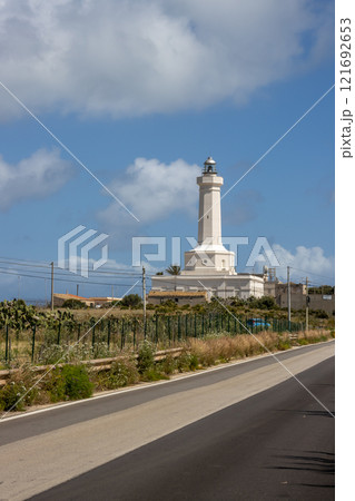 Lighthouse in Porto Palo, Sicily, Italy Lighthouse in Porto Palo, Sicily, Italy 121692653