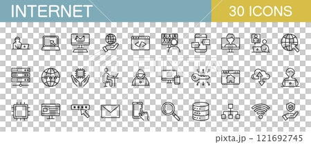 Internet, computer and security line icon set 121692745