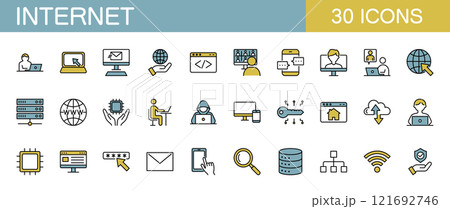 インターネットやパソコン、セキュリティに関するラインアイコンセット カラー インターネットやパソコン、セキュリティに関するラインアイコンセット カラー 121692746