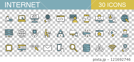 インターネットやパソコン、セキュリティに関するラインアイコンセット カラー インターネットやパソコン、セキュリティに関するラインアイコンセット カラー 121692746