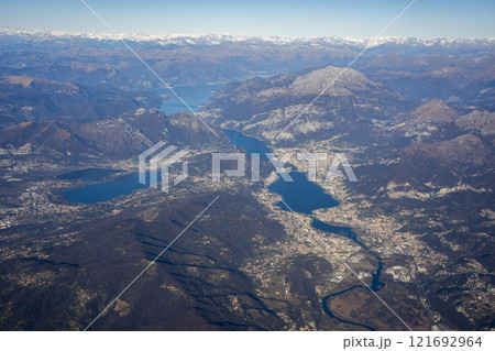Como and Maggiore Lake aerial view from airplane Como and Maggiore Lake aerial view from airplane 121692964