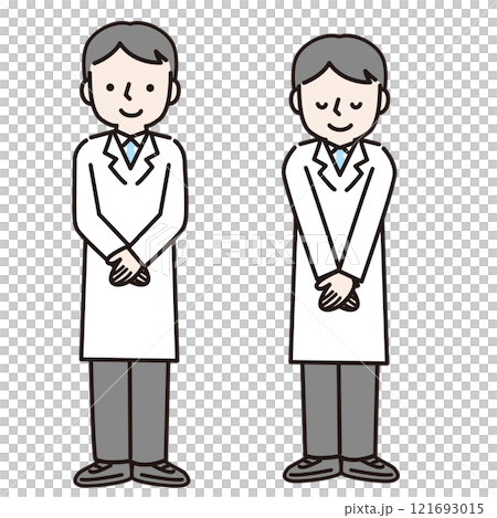 A man in a white coat bowing (whole body): Illustration material 121693015