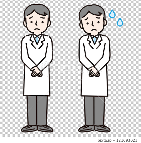 Troubled/impatient man in white coat (whole body): illustration material 121693023
