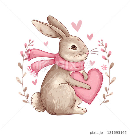 Valentine animals clipart Featuring a bunny holding a heart 121693165