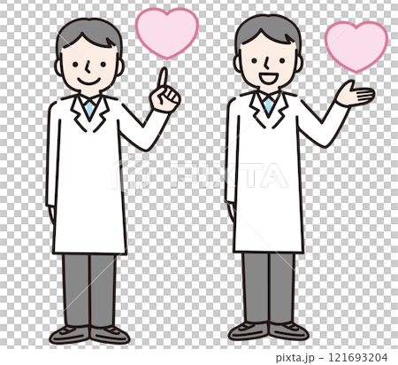 一個穿著白大褂的男人舉起一顆心（全身）：插畫素材 121693204