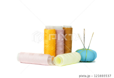 Sewing thimbles, bobbin and needle 121693537