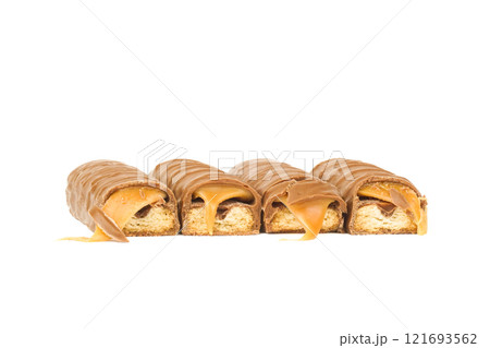 Closeup of chocolate bar isolated on white Closeup of chocolate bar isolated on white 121693562