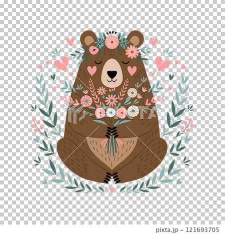 Adorable cute bear with red flower. Valentine's day artwork. 121693705