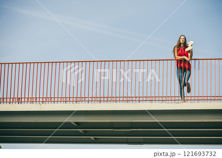 Urban skate girl with skateboard. 121693732