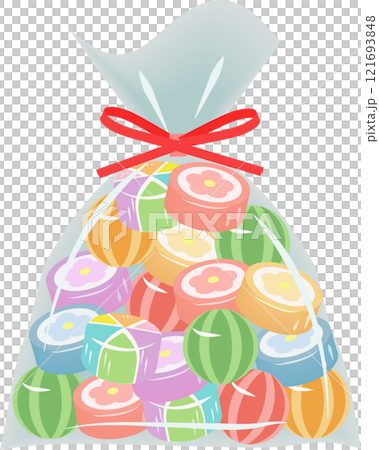 袋詰めのカラフルな飴 121693848