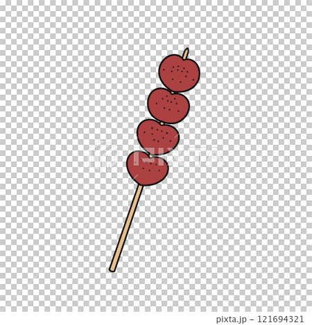 A stick with four red apples on it A stick with four red apples on it 121694321