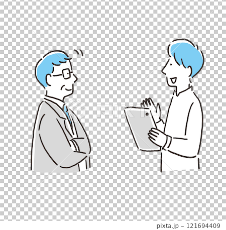 年輕員工和老商人開會插畫素材 121694409