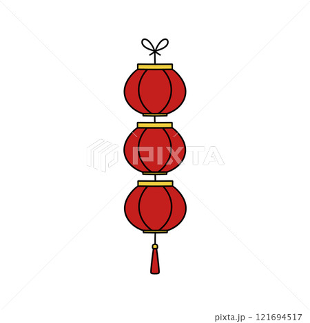 Three red lanterns hanging from a string Three red lanterns hanging from a string 121694517