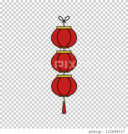 Three red lanterns hanging from a string Three red lanterns hanging from a string 121694517