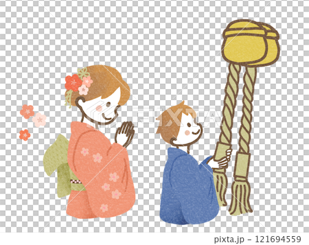 第一次參拜神社的男孩和女孩 121694559