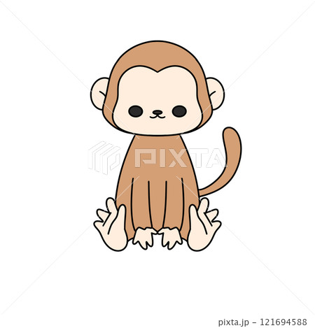 A cute cartoon monkey is sitting on its hands A cute cartoon monkey is sitting on its hands 121694588