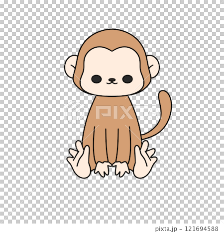 A cute cartoon monkey is sitting on its hands A cute cartoon monkey is sitting on its hands 121694588