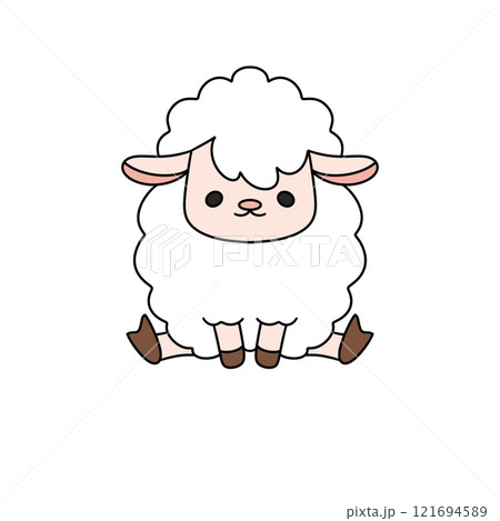 A cute cartoon sheep is sitting on the ground A cute cartoon sheep is sitting on the ground 121694589