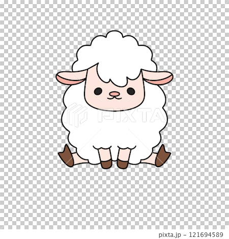 A cute cartoon sheep is sitting on the ground A cute cartoon sheep is sitting on the ground 121694589