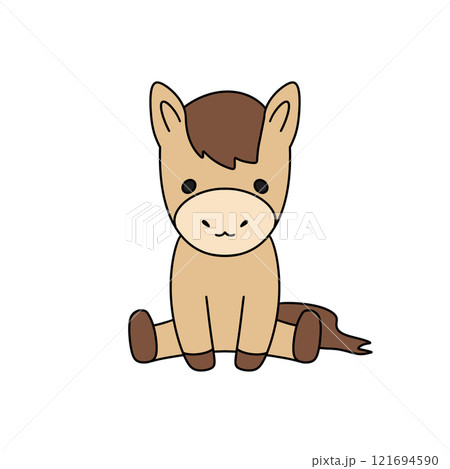 A cute cartoon horse is sitting on its hind legs 121694590