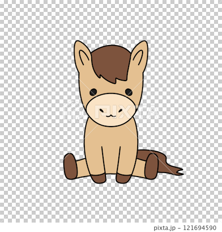 A cute cartoon horse is sitting on its hind legs 121694590