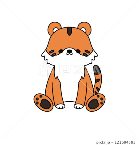 A cartoon tiger is sitting on a white background A cartoon tiger is sitting on a white background 121694593