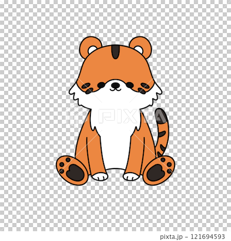 A cartoon tiger is sitting on a white background A cartoon tiger is sitting on a white background 121694593