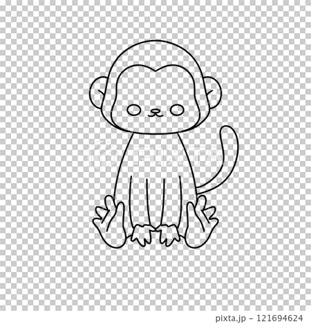 A monkey is sitting on the ground with its legs crossed A monkey is sitting on the ground with its legs crossed 121694624