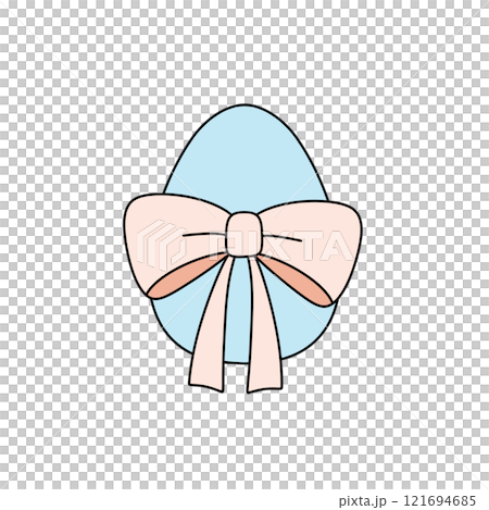 A blue and pink egg with a pink bow around it 121694685
