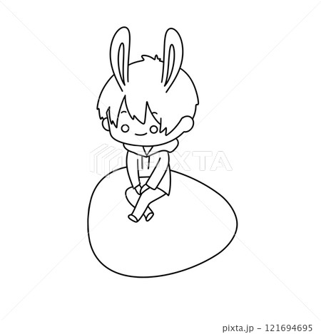A cartoon rabbit is sitting on a rock A cartoon rabbit is sitting on a rock 121694695