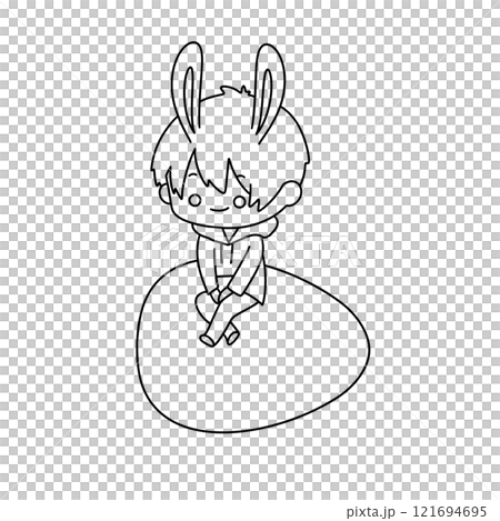 A cartoon rabbit is sitting on a rock A cartoon rabbit is sitting on a rock 121694695
