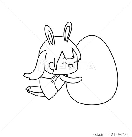 A girl is holding an egg in her arms 121694789