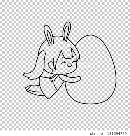 A girl is holding an egg in her arms 121694789