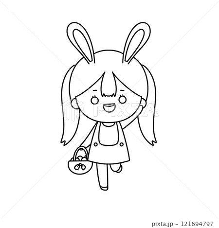 A girl is holding a basket and is running A girl is holding a basket and is running 121694797